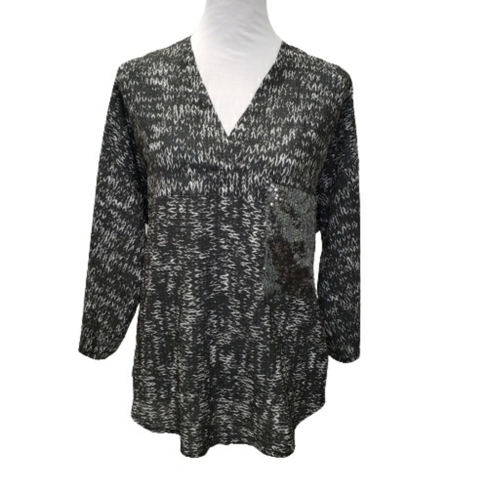 Zara W&B Collection V-Neck Sequin Pocket Blouse Size Medium